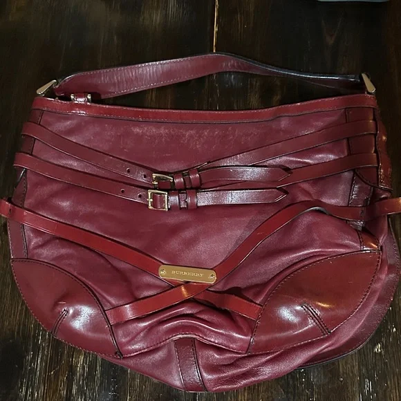 Burberry Deep Red Leather Shoulder Bag - Picture 1 of 16